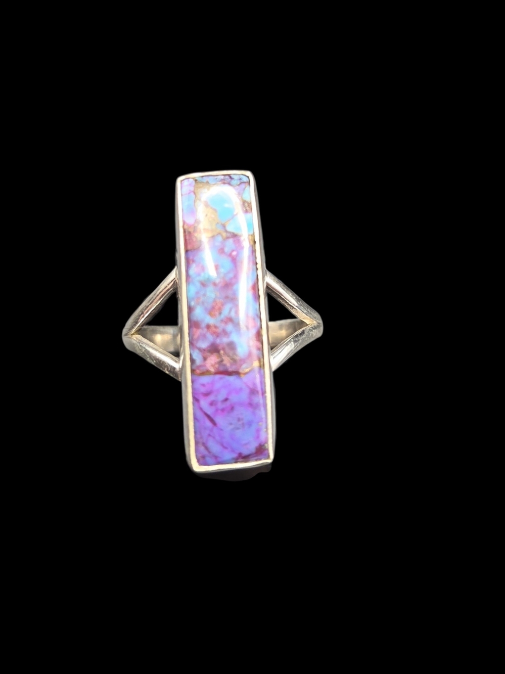 Sterling Silver Purple Turquoise Inlay Rectangle Ring 6